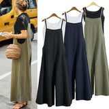 2025 Cotton Backpack Trousers Loose Solid Color Strap Broad Leg Pants Casual