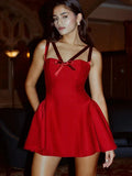 Red Bow Straps Mini Dress- Outfit