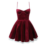 Red Velvet Strap Flare Mini Dress- Outfit