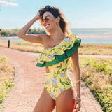 Sexy Solid Yellow One Piece Swimsuits For Female One Shoulder Women Swimwear Push Up Bathing Suits Bodysuits Beach