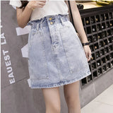 Waist Summer Women Denim Skirt Pockets Sexy White High waist jeans Skirts A-line Casual Ruffles Female mini saia