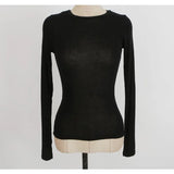 Fashion Round Neck Tops Long Sleeve Cotton T Shirt Slim T-shirt Women 2021 Basic Korean Tees Sexy Thin T-shirt See