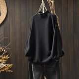 Literary And Art Retro Semi-High-Collar Sweater Women Loose Large Plate Type 2025 Autumn And Winter Casual Knitted Bottom