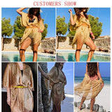 gold bikini cover up Sexy beach dress tunics for women beachwear 2021 Summer See through swimsuit cover-ups kaftan