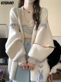 Casual Loose White Vintage Cardigans Y2k Aesthetic Fashion Bandage All Match Coats Women Autumn Oversized Preppy
