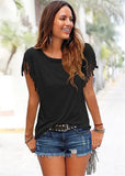 New Summer Solid Sexy Tassel Short Sleeve Women's Tops T Shirt 2021 Fashion Casual O Neck Loose Ladies T Shirt Plus