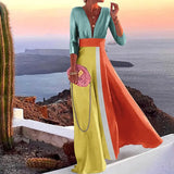 Summer Autumn Long Dress Fashion Retro Floral Print Sleeveless Holiday Dress Sexy Women Deep V Neck Elegant Party