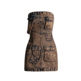 Fashion Fall 2025 New Multi-Bag Stitching Sexy Strapless Wrap Hip Short Denim