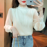 Shot Plus Velvet Winter New Sweet Standing Collar Pearl Splicing Decorative Jacket Design Sense Bubble Sleeve