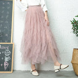 Tutu Tulle Skirt Women Long Maxi Skirt 2019 Spring Summer Korean Black Pink High Waist Pleated Skirt