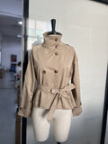 2025 New Design Collar Tie With Double Buckle Short Wind Coat