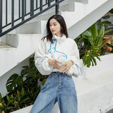 Cropped Sweatshirt Women White Rabbit Animal Print Fur Hoodie Loose Zipper Neck Fuzzy Hoodie Winter Crop