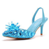 Cm Silver Light-Mouthed Pointed Sandals Water Drill Glass Fine Heel Sandals Large Wedding Shoes Bride Wedding Women's