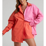 Tracksuits Shirt With Mini Shorts Cotton Two Pieces Sets Fashion Clothing Outfits Women Blouses Fashion
