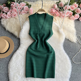 Zingj Temperament Waist Slim V Collar Sleeveless Vest Knit Dress Female 2023 Summer New Show Thin Package Hip