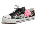 Wedges Canvas shoes Women's casual shoes Women's handmade custom Three-dimensional sequins Flowers White