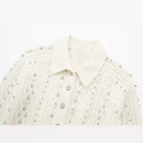 Spring Style Beaded Diamond Lapel Knitted Sweater Short Coat