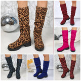 Leopard Velvet Rough And Fashion Boots Women Autumn And Winter New Fashion Wrinkles Pile