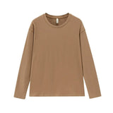 Woman Long Sleeve T-shirts Crew Neck Tops Tees Solid Color Cotton Clothes 2021Spring Fashion