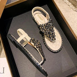 Sandals Women's Summer Fairy Wind 2025 New Fashion Water Drill Lady Flat-Soled Roman Shoes Women's Large Size Women's