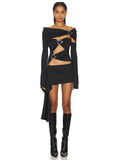 Black Cut Out Removable Off Shoulder Sleeves Mini Dress- Outfit