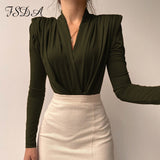 V Neck Long Sleeve T Shirt Women Brown Elegant Autumn Winter Sexy Top Shirts Casual Black 2021 Party With Shoulder
