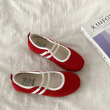 Version Of The Color Double Bouquet Single Shoe 2025 Autumn New Retro Round Head Mary Jane Shoes Flat Bottom Shallow Casual