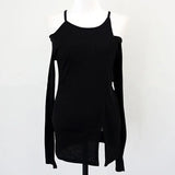 Off Shoulder Long Sleeve White Black Ladies T shirt 2021 Summer Fashion Casual Solid Tops Women Thin T-shirt See