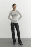 Striped See-Through Long Sleeve Top-Outfit