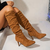 High-Chameled Knight Boots 2025 Autumn And Winter New Velvet Fine And Pointed Pure Color Fashion Boots