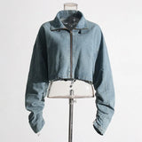 Overalls Style 2025 Fall Lapel, Long-Sleeve Jacket, High Waist, Large Pocket, Wide-Leg Pants, Denim