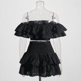 2025 Summer New French Temperament Two Sets Of High-End Wood Ear Top Sexy Skirt Short Suit