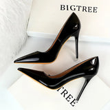 Zingj Fashion Simple Thin Heel Ultra High Heel Lacquer Leather Shallow Mouth Pointed Sexy Nightclub Show Thin Women's Single