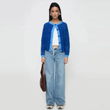 Contrast O-neck Single Breasted Long Sleeve Cardigan- Outfit