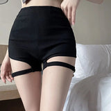 Ulzzang shorts women black high waist punk y2k slim streetwear elastic big size ring sexy casual kpop harajuku