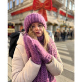 Women Knit Hat Scarf Gloves Sets Soft Warm Winter Solid Color Fashion Accessories for Cold