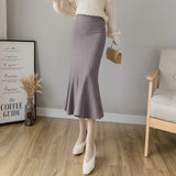 Zingj And Winter New Knitted Fishtail Skirt Korean Version Of High Waist Slim Showing Lean Lotus Leaf Edge Hip Skirt Full-Length