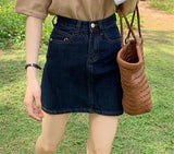 Women Solid Pockets Mini High Waist Denim All-match Korean Style College Daily Basic Design Popular Fashion Simple