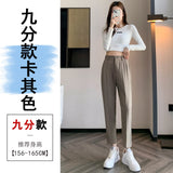 Grey Suit Pants Female Autumn New Ice Silk Pants Hanging Feeling Show Thin Harun Nine Points Casual Straight Tube Smoke Pipe Pants-Outfit
