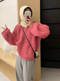 Zingj Wind Soft Waxy Candy Color Round Collar Sweater Female Autumn And Winter Loose Thick Needle And Thick Knit Sweater Overjacket-Outfit