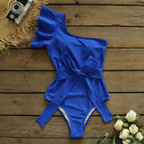 Shoulder One Piece Swimsuit 2021 Sexy Print Swimwear Women Swimsuit Ruffle Bathing Suit Beachwear Monokini