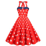 Women Star Print Summer Dress Sexy Retro Blue Red Halter Vintage Dress Robe Femme Pin Up 50S 60s Rockabilly Party