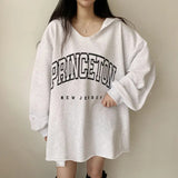 Letter Print Oversized Hooded Long Sleeve TeeOutfit