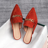 Bottom Half Slippers Women's Spring And Autumn Pointed Metal Chain Muller Shoes Single Shoe Size 41-43