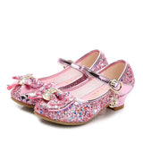 Kids Shoes for Girls Children Girls Shoes Butterfly Knot High Heel Princess Shoes Glitter Leather Party Dress