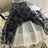 Heavy Industry Embroidered Mesh Skirt Women's Spring/Summer New Long Pleated Skirt A- Line