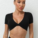 Zingj Short Sleeves Tight V-Neck Sports Short Sleeves T-Shirt Top High Strength Shock-Dry Running Fitness Suit-Outfit