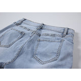 Clothing Flare Jeans Ripped Slit Straight High Waist Self Cultivation Vintage Casual Fashion Ladies Denim Trouser