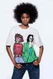 2025 New Women's Round Collar Short Sleeve Contrast Color Print T-Shirt 5644156
