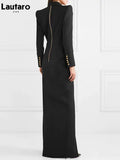 Spring Autumn Extra Long Black Floor Length Trench Coat for Women Slim Fit Double Breasted Luxury Elegant Fashion